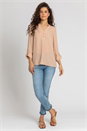 Camel  Plain Buttoned Notch Neck Top, Image 3 of 4