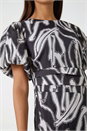 Black Abstract Print Ruched Stretch Dress , Image 5 of 5