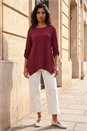 Burgundy Textured Stretch Tunic Top, Image 2 of 4