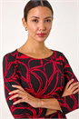 Red Floral Print Contrast Trim Top, Image 4 of 5