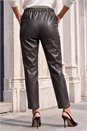 Chocolate Petite Faux Leather Textured Drawstring Trouser, Image 3 of 4