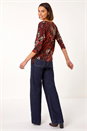 Orange Leaf Print Side Tie Stretch Top, Image 4 of 5