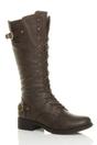 Brown AJVANI Brown Lace Up Calf Military Biker Boots, Image 1 of 6