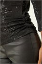 Black Sequin Wrap Stretch Top, Image 5 of 5