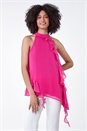 CERISE Halterneck Asymmetric Frill Detail Top, Image 1 of 5