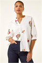 Ivory  Floral Embroidered V-Neck Blouse, Image 4 of 5