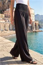 Black Petite Shirred Wide Leg Stretch Trouser , Image 1 of 4