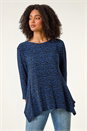 Blue Printed Plisse Hanky Hem Tunic Stretch Top, Image 3 of 5