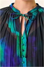 Blue Watercolour Tie Neck Pleated Blouse, Image 5 of 5
