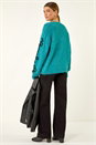 Teal Sparkly Floral Knit Jumper, Image 4 of 5
