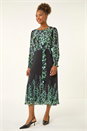 Blue Floral Border Belted Midi Dress, Image 2 of 5