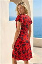 Red Ditsy Floral Print Stretch Dress, Image 3 of 4