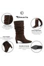 Dark Brown Suede Mid-Calf Heeled Long Boots, Image 3 of 8