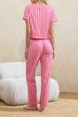 Pink Stripe Bow Front 3-Piece Short Sleeve Cotton Pyjama Set, Image 4 of 4