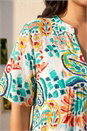 Blue Curve Printed V-Neck Midi Dress, Image 4 of 4