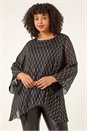 Black Curve Chiffon Overlay Foil Top , Image 1 of 5