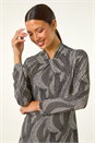 Black Abstract Print Twist Neck Top, Image 1 of 5