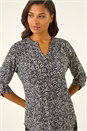 Black Printed V-Neck Stretch Top, Image 1 of 5
