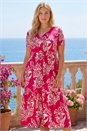 Fuchsia Curve Floral Print Tiered Midi Dress, Image 2 of 4
