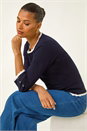 Navy  Scallop Neck Button Knit Jumper, Image 2 of 5
