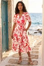 Coral Floral Tie Waist Shirt Dress, Image 3 of 4