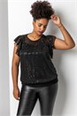 Black Curve Frill Plisse Blouson Top, Image 1 of 5
