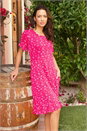 Fuchsia Floral Print Fluted Hem Shift Dress, Image 5 of 6
