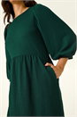 Green Dusk Textured Blouson Puff Sleeve Dress, Image 5 of 5