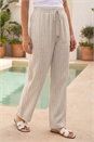 Natural  Petite Linen Blend Stripe Trousers, Image 2 of 4