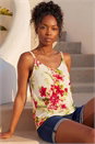 Ivory  Tropical Print V-Neck Strap Detail Cami Top, Image 2 of 4