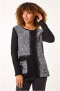 Black Textured Contrast Pocket Knit Jumper, Image 1 of 5