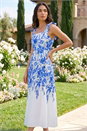 Blue Floral Print Strap Tie Midi Dress , Image 2 of 4