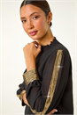 Black Sequin Stripe High Neck Sleeve Top, Image 1 of 5