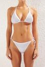 White WOVCOR White Micro Pattern Triangle Bikini Set with Tie Side Bottom and Halterneck, Image 2 of 4