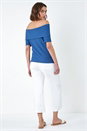 Denim Textured Stretch Bardot Top, Image 3 of 6