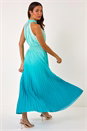 Teal Ombre Halter Neck Pleated Maxi Dress, Image 1 of 5