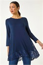 Navy  Lace Floral Print Hem Tunic Top, Image 1 of 5