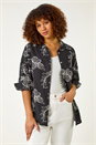 Black Embroidered Floral Cotton Shirt, Image 1 of 7