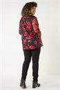 Red Curve Floral Mesh Cowl Neck Top, Image 3 of 7