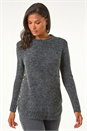 Black Button Detail Curved Hem Jumper, Image 1 of 5