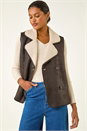 Brown Faux Leather Borg Lined Gilet, Image 5 of 7