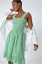Green Zig Zag Print Shirred Cotton Dress, Image 1 of 5