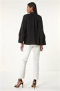 Black Frilled Sleeve Tie Front Top, Image 3 of 5