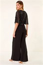 Black Sequin Flutter Sleeve Stretch Jumpsuit, Image 3 of 5