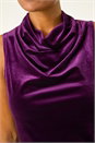 Purple Velvet Cowl Neck Stretch Top, Image 5 of 5