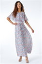 Lilac Floral Print Angel Sleeve Chiffon Maxi Dress, Image 4 of 5