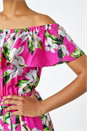 Fuchsia Tropical Bardot Stretch Midi Dress, Image 4 of 5