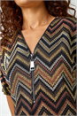 Bronze Glitter Zig Zag Zip Front Stretch Top, Image 1 of 5