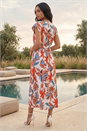 Orange Leaf Print Belted Midi Dress, Image 3 of 4