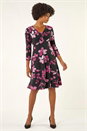 MAGENTA Floral Print Gathered Stretch Midi Dress, Image 2 of 5